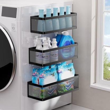 3 Pack Magnetic Shelves for Washing Machine，Laundry Organizer | Super Heavy Duty，Strong Hold Magnetic Baskets，Multipurpose Magnetic Laundry Organizer & Spice Rack for Refrigerator