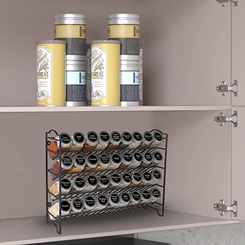 Spice Rack Organizer with 36 Spice Jars 4 oz, 396 Spice Labels | Chalk Marker, Funnel Set, Spice Organizer for Cabinet, Countertop, Pantry, Cupboard & Wall Mount, 16.5" W × 12.6" H, Black
