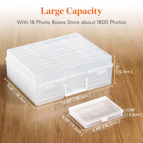 4x6 Photo Storage Box, 18 pcs Inner Photo Case wit... (Clear | Polypropylene)