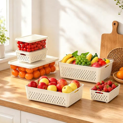 Fruit Storage Containers for Fridge, 4 Pack Plastic Food Storage Container