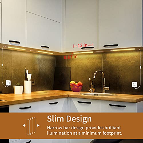 3PCS x 12inch Under-Counter Light Fixtures, LED Cabinet Lights with Memory Function, Warm White 3000K Desk Lighting, Slim Under Cupboard Lighting for Kitchen, Desk, Shelf