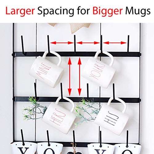 Wall Mounted Coffee Mug Rack - Large Rustic Black... (Black | Metal)