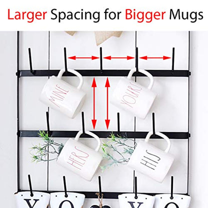 Wall Mounted Coffee Mug Rack - Large Rustic Black... (Black | Metal)