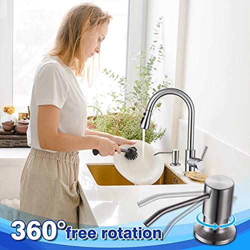 Built in Soap Dispenser for Kitchen Sink WEWE, Stainless Steel | Brushed Nickel in Counter soap Dispenser, Refill from The Top, 10oz Large Liquid Bottle