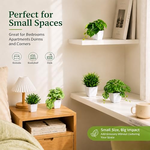 Der Rose 6Pcs Small Fake Plants Set for Bathroom Shelf Office Desk Decor | Artificial plants indoor, trailing and upright greenery build layered texture for modern bedroom decoration