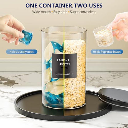 2+1 Pack Laundry Detergent Dispenser & Laundry Pods Container with Tray Black