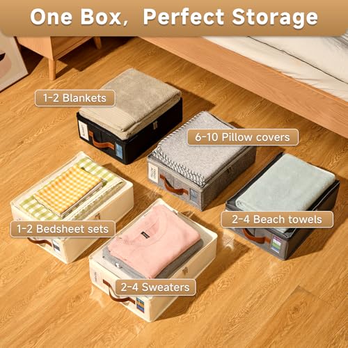 Bed Sheet Organizer 4 Pack - No Insects Entry Sheet Organizers and Storage with Zipper, Label, Handle, Window, Linen Closet Organizers and Storage for Sheet Set, Clothing, Duvet Covers, Blanket