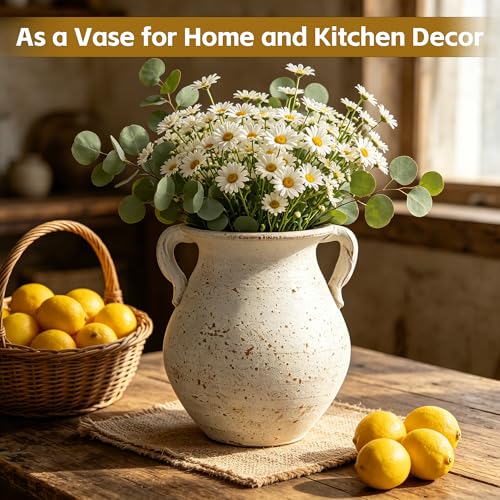 Rustic Kitchen Utensil Holder for Countertop, 7.6x4.9In Large Ceramic Cooking Utensil Crocks for Countertop, with Non-slip Pads, Morden Farmhouse Vintage Kitchen Counter Decor