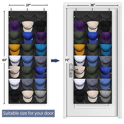 Dofilachy Hat Organizer Racks for Baseball Caps, Visible Hat Holder Rack for Wall Door with 3 Hooks, 24 Deep Pockets