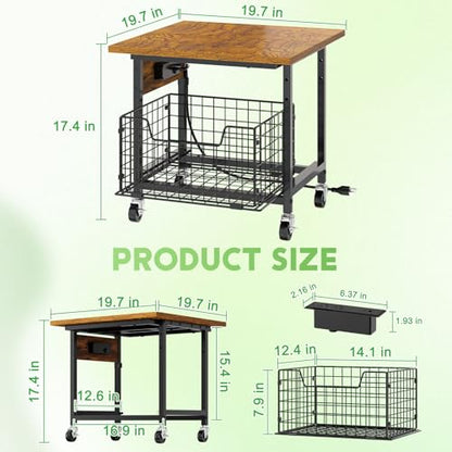 Mini Fridge Stand with Storage and Power Outlet, Small Refrigerator Stand with Wheels, Mini Fridge Cart-Max Load 300 LBS Heavy Microwave Printer Stand Utility Cart for Dorm,Kitchen, Office