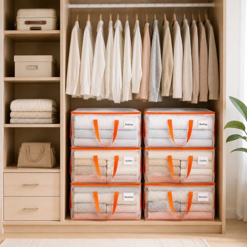 KYODOLED 2-Pack Clear Moving Bags Heavy Duty Extra Large, Storage Totes with Reinforced Handles & Label Pocket, Transparent Packing Containers for College Dorm, Clothes, Bedding, Home Organization