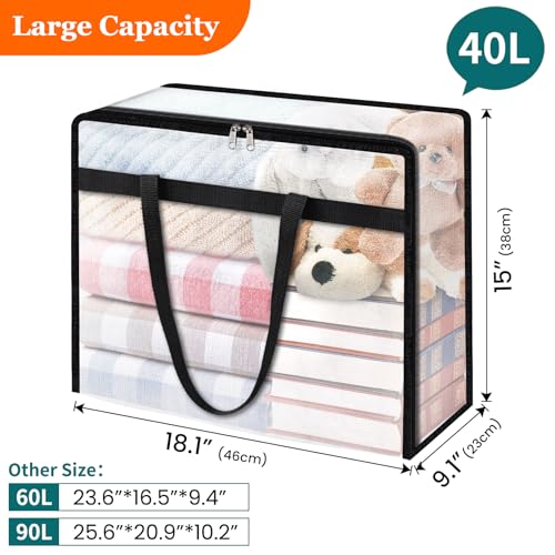 6 Pack Clear Storage Bags for Comforter, Clothes & Bedding, 40L | Plastic Blanket Storage with Zipper & Handle, Foldable Moving Bags, Closet Organizer and Under-Bed Storage Containers