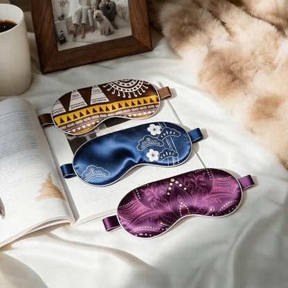 100% Mulberry Silk Sleep Mask with Eye Steam Pocket and Velvet Elastic Band, Luxury 22mm Silk Eye Mask for Nap Sleeping Relaxation and Traveling, Gift Package, Cherry Blossom Blue