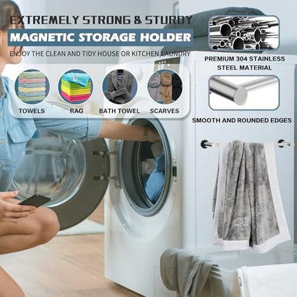 Magnetic Towel Holder,1 Set Magnetic Towel Rail Silver with Adjustable Length, Non-Slip Stainless Steel Towel Rail for Refrigerator, Oven, Dishwasher, Cabinet, Laundry