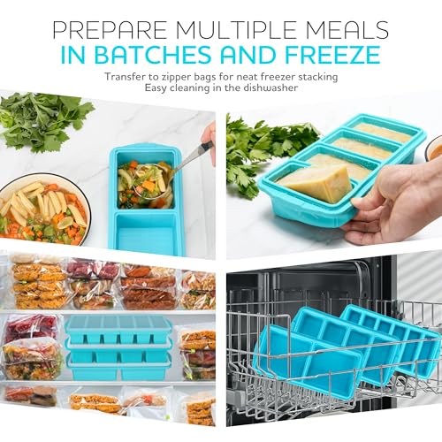 Silicone Freezer Tray With Lid - Soup Freezer Container Molds Set Makes 2-Cup & 1-Cup 1/2-cup Portions Cubes Perfect for preparing meals in different Portion Sizes Oven & Dishwasher-Safe