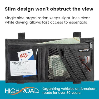 High Road Car Visor Organizer and Sun Visor Document Holder with Pockets | Slim Car Visor Organizer with Pockets Holds Registration and Insurance Cars, Pens and Papers Within Easy Reach