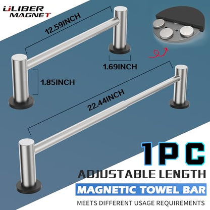 Magnetic Towel Holder,1 Set Magnetic Towel Rail Silver with Adjustable Length, Non-Slip Stainless Steel Towel Rail for Refrigerator, Oven, Dishwasher, Cabinet, Laundry