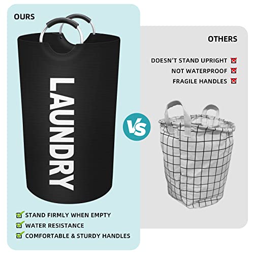 90L Large Laundry Basket, Dirty Clothes Waterproof Laundry Hamper, Black | Collapsible Laundry Basket with Foam Protected Aluminum Handles for Laundry Dorm Family, Black Dirty Clothes Hamper