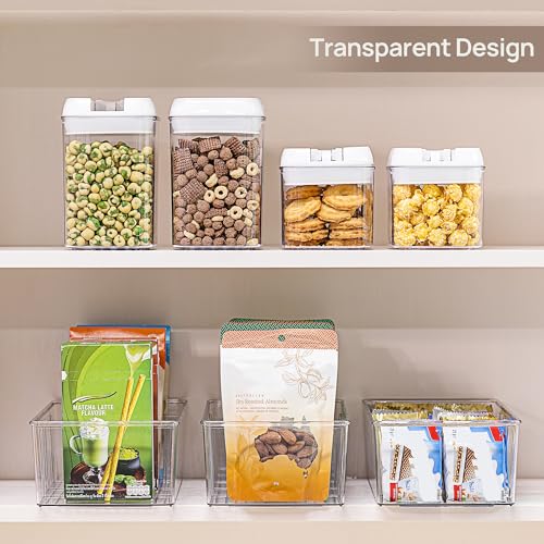 Vtopmart 8 Pack Food Storage Organizer Bins, Clear Plastic, 4 Compartments | For Pantry, Kitchen, Fridge and Cabinet Organization, Organize Food Packets, Snacks, Pouches and Spice Packets