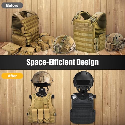 Tactical Gear Stand, Supports 100 LBS Wall Mounted Police Gear Rack, Heavy-Duty Body Armor Stand, Solid Wood Airsoft Plate Carrier Hanger, Motorcycle Helmet Holder Wall Mount