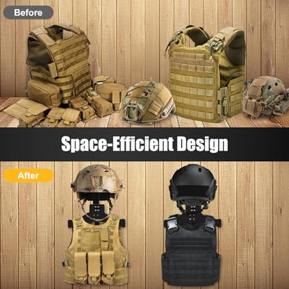 Tactical Gear Stand, Supports 100 LBS Wall Mounted Police Gear Rack, Heavy-Duty Body Armor Stand, Solid Wood Airsoft Plate Carrier Hanger, Motorcycle Helmet Holder Wall Mount