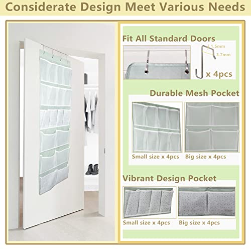 18 Pockets Over the Door Organizer with 4 Kind Pockets,Behind Door Shoes Rack,Back of Closet Storage Organization for Socks,Hat,Underwear,Luggage Packing,Hanging Holder Shelf in Home Dorm,Travel,Green
