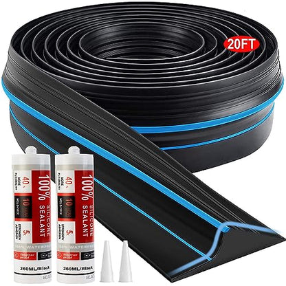 Jin&Bao Universal Garage Door Threshold Seal Strip 20FT Kit, Bottom Waterproof Rubber Weather Stripping Replacement（Blue, 2 Adhesive）