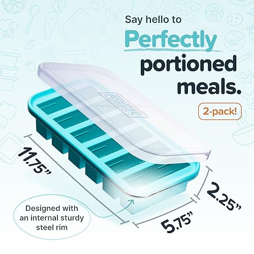 Souper Cubes 1/2 Cup Silicone Freezer Molds with Lids, Aqua, 2-Pack | 100% Platinum-Cured Silicone Freezer Cubes, Oven & Microwave Safe, Perfect for Freezing Broth, Sauces, Sides and More