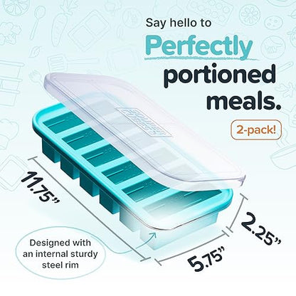 Souper Cubes 1/2 Cup Silicone Freezer Molds with Lids, Aqua, 2-Pack | 100% Platinum-Cured Silicone Freezer Cubes, Oven & Microwave Safe, Perfect for Freezing Broth, Sauces, Sides and More
