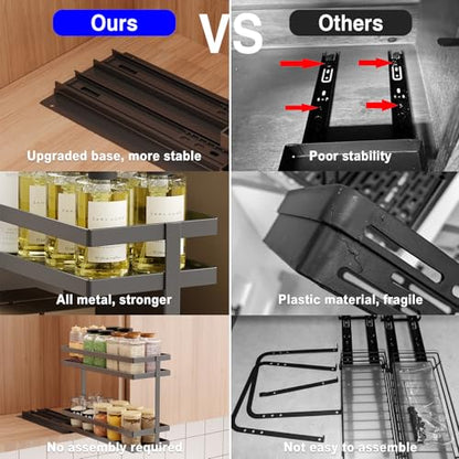 Mustorn 2 Pack Pull Out Spice Rack Organizer for Cabinet, 2 Tier Metal Slide Out Seasoning Organizer and Storage Heavy Duty Vertical Spice Rack Shelf Pullout for Kitchen Cabinets No Drilling (Black)