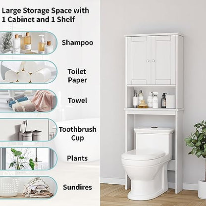 Shintenchi Over the Toilet Storage Cabinet, Bathroom Shelf Organizer with Anti-Tip Device Small Freestanding Space Saver with Adjustable Shelf，White