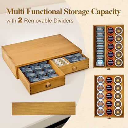 NANXITU K Cup Storage Organizer, Wood Coffee Pod and Tea Bag Holder | Kcup Drawer Coffee Maker Stand, Home Kitchen Counter Holds Up to 30 Pods Capacity