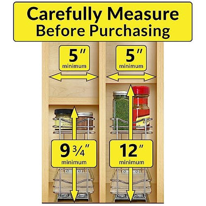 LYNK PROFESSIONAL® Pull Out Spice Organization for Cabinets - 4-3/8 inch Wide – Spice Rack for Inside Cabinets, Slide Out Spice Rack Organizer for cabinet – Pull Out Spice Rack, Sliding 2 Tier Chrome