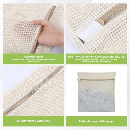 OTraki Durable Cotton Mesh Laundry Bags 16 x 20 Inches Breathable Wash Bags | Lingerie Bags with Zipper for Washing Delicates, Travel Wash Bags for Delicates, Clothes, Pants, Underwear, Bra, Socks