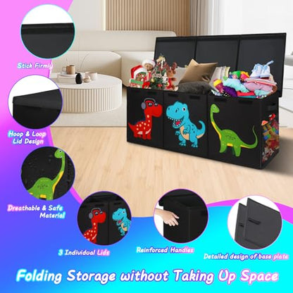 Extra Large Toy Box Chest, Collapsible Storage Bins with Lids, 40"x16"x16" | Sturdy Kids Storage Organizer Toy Bins Basket with Dividers, Bedroom Nursery Playroom Organization, Black