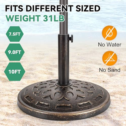 Patio Umbrella Stand - 31 lbs 18.9" Heavy Duty Outdoor Umbrella Base Stand, Market Umbrella Holder for Garden, Backyard, Pool, Beach, No Water or Sand Required, Round Bronze