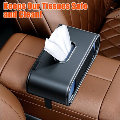 Car Tissue Holder, Car Kleenex Holder Fits 100-160 Count | Premium PU Leather,Keep Tidy,Universal,Large tissue box,Backseat Car Napkin Holder,Tissues Dispenser for Car,Black
