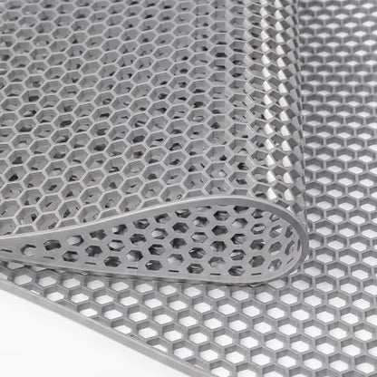 WochiTV Drainage Mat, 4mm PVC Hexagonal Non-Slip Pool Floor Mat, Anti-Fatigue Splash Matting for Swimming Pool, Patio, Garage, Bathroom, Kitchen - Heavy Duty Cuttable Roll, 3x4.9Ft Grey