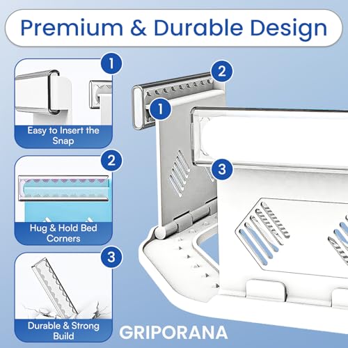 Bed Sheet Holders for Corners - Non Slip Mattress Sheet Gripper - Universal Sheet Holders - No Damage Bedding Holder - Strong 55kg Hold - Easy One-Time Installation - White Sheet Tucker Included