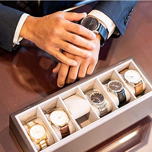 CASE ELEGANCE 6-Slot Wood Watch Box with Glass Top - Espresso | Watch Case, solid wood, magnetic closure, pillow stands