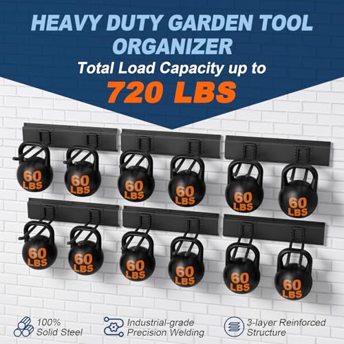 Housolution Garage Wall Organizer 96 Inch - 20Pack Carries 720 lbs | Garage Tool Storage System, 6 Rails with 12 Adjustable Metal Hooks, Garden Yard Shed Rack for Rake Broom Mop Snowboard