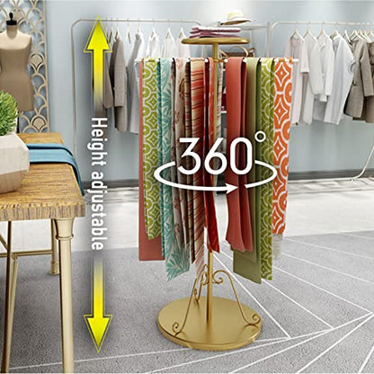 Freestanding 360° Metal Scarf Display Rack for Boutique Store Home Storage | Scarf Display Stand with 30 Rods, Scarf Holder Organizer for Scarves, Ties, Shawls, Belts,Hijab