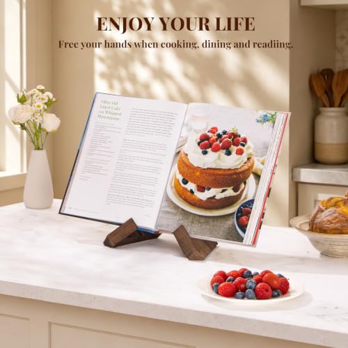 Cookbook Stand for Kitchen, Recipe Book Holder for Kitchen Counter | Wooden Cookbook Holder, Rustic Cook Book Holder Stand - Rustic Brown - 1 Set
