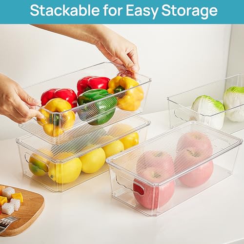 Vtopmart 8pcs Clear Stackable Storage Bins with Lids | BPA-free food-grade PET, Stackable with Lids Included, Easy to Move, For Fridge Freezer Pantry Cabinet Kitchen Organization