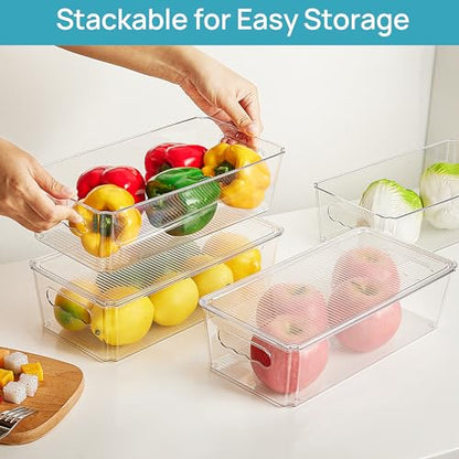 Vtopmart 8pcs Clear Stackable Storage Bins with Lids | BPA-free food-grade PET, Stackable with Lids Included, Easy to Move, For Fridge Freezer Pantry Cabinet Kitchen Organization