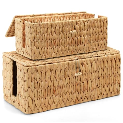 Cable Management Box with Lid, 2Pack Handwoven Rea...