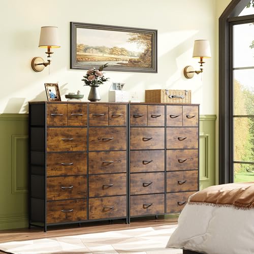 WLIVE 12 Drawer Tall Fabric Dresser Bedroom Storage Chest, Rustic Brown | 12-drawer tall fabric dresser with wood top and steel frame, P2 grade board, ideal for bedroom closet living room storage