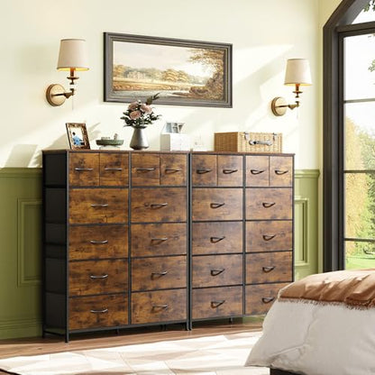 WLIVE 12 Drawer Tall Fabric Dresser Bedroom Storage Chest, Rustic Brown | 12-drawer tall fabric dresser with wood top and steel frame, P2 grade board, ideal for bedroom closet living room storage