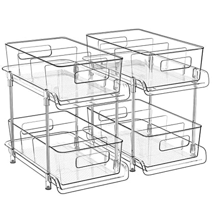 2-Tier Bathroom Organizer with Dividers, Clear Under Sink and Pull-Out Cabinet Organizer for Kitchen and Pantry Storage