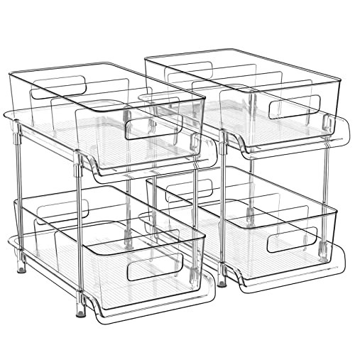 2-Tier Bathroom Organizer with Dividers, Clear Under Sink and Pull-Out Cabinet Organizer for Kitchen and Pantry Storage